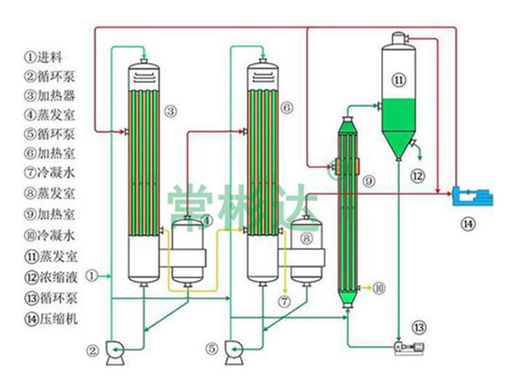 Triple effect falling film evaporator