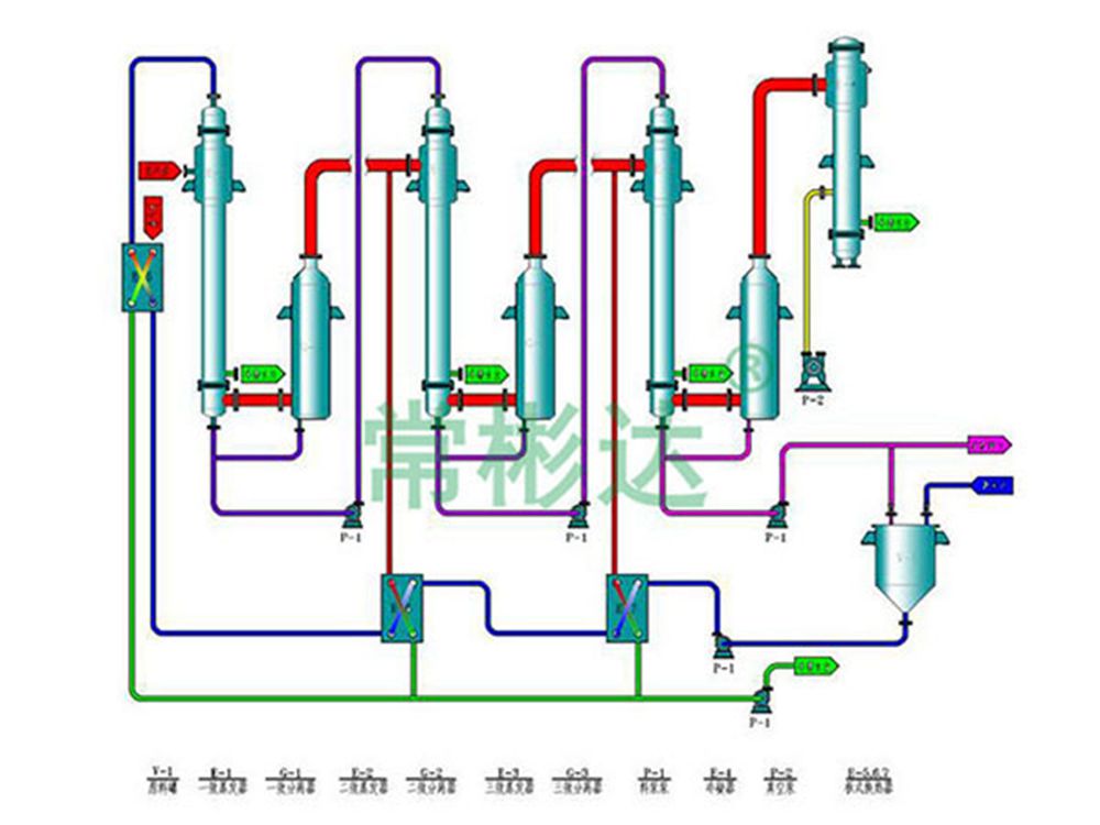 Three effect forced evaporator